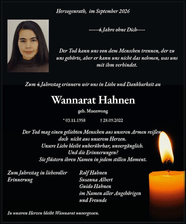 Jahresgedenken von Wannarat Hahnen, Herzogenrath