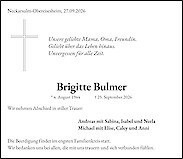 Traueranzeige Brigitte Bulmer, Neckarsulm, Obereisesheim