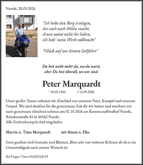 Traueranzeige von Peter Marquardt, Voerde