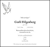 Traueranzeige Gurli Hilgenberg, Hamburg