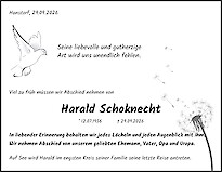 Traueranzeige Harald Schoknecht, Hanstorf