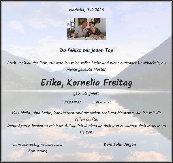 Jahresgedenken von Erika, Kornelia Freitag, Bischofsmais