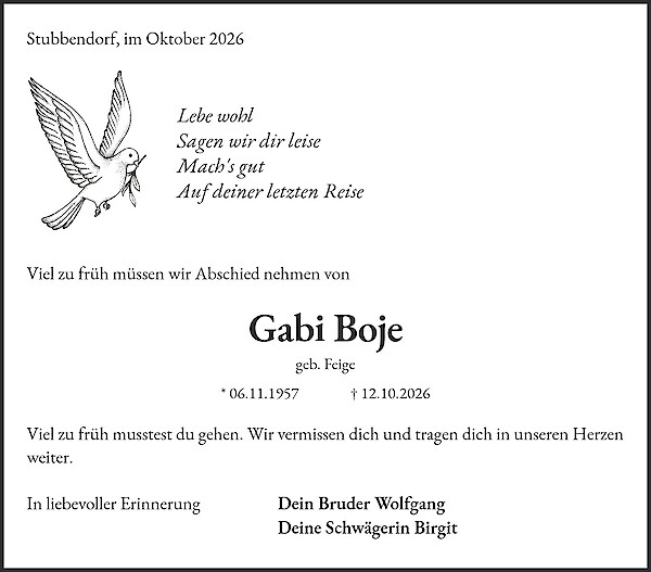 Traueranzeige von Gabi Boje
