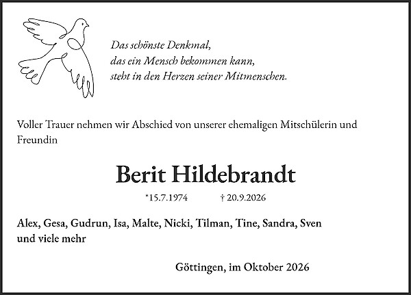 Traueranzeige von Berit Hildebrandt