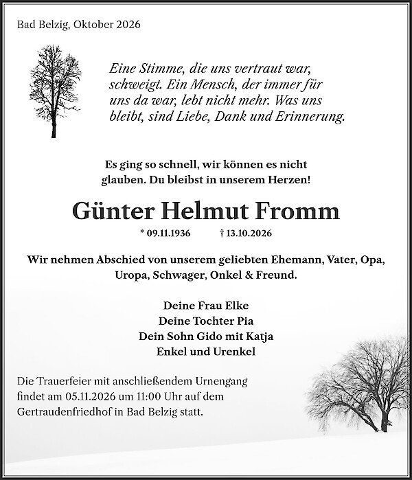 Traueranzeige von G&uuml;nter Helmut Fromm