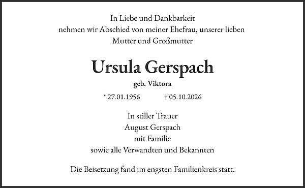 Obituary of Ursula Gerspach
