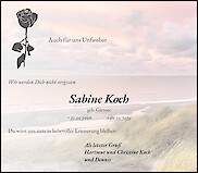 Traueranzeige Sabine Koch, 23738Lensahn