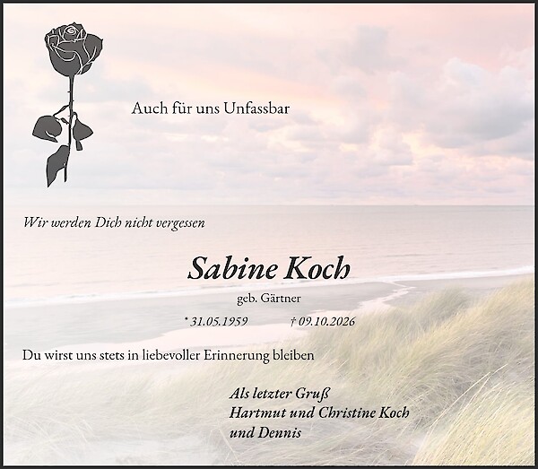 Traueranzeige von Sabine Koch, 23738Lensahn