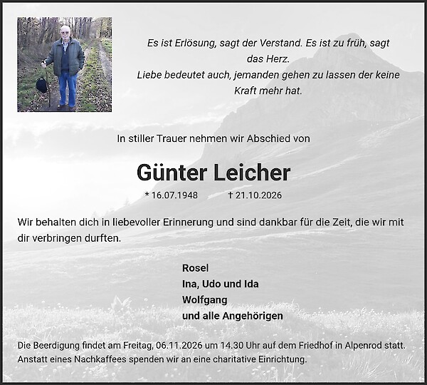 Obituary of G&uuml;nter Leicher, Rheinland-Pfalz - Alpenrod