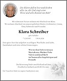 Traueranzeige Klara Schreiber, Ansbach