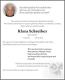 Traueranzeige Klara Schreiber, Ansbach