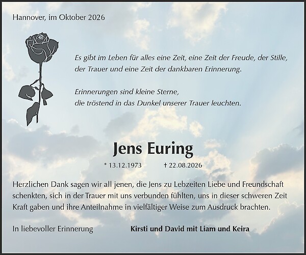 Danksagung von Jens Euring, Hannover