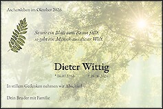 Traueranzeige Dieter Wittig, Aschersleben