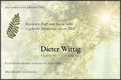 Traueranzeige Dieter Wittig, Aschersleben