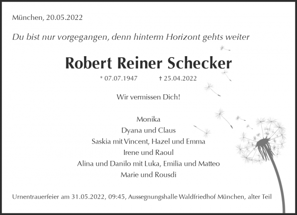 Traueranzeige von Robert Reiner Schecker, München