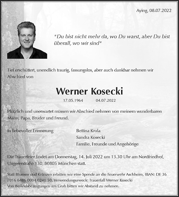 Obituary Werner Kosecki, Aying