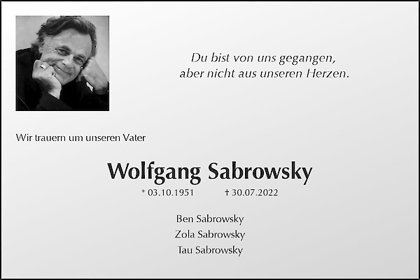 Traueranzeige von Wolfgang Sabrowsky, Rosengarten