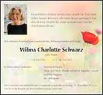 Todesanzeige Wilma Charlotte Schwarz, Leipzig