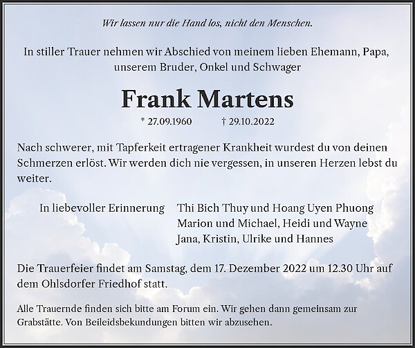 Obituary Frank Martens, Hamburg