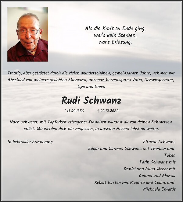 Obituary Rudi Schwanz, Sankt Augustin