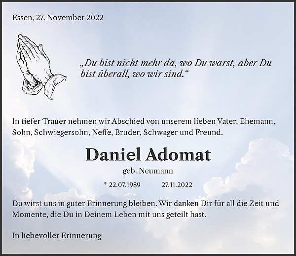 Obituary Daniel Adomat, Essen