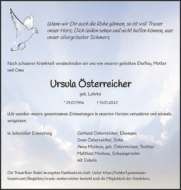 Obituary Ursula Österreicher, Kaltenkirchen