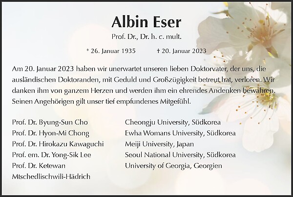 Obituary Albin Eser, Freiburg i. Br.