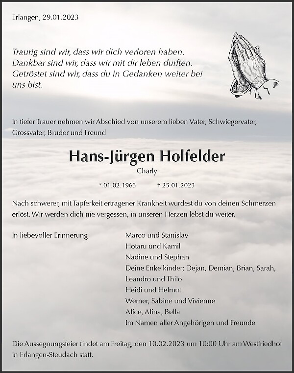 Obituary Hans-Jürgen Holfelder, Erlangen