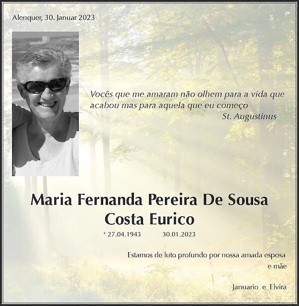 Traueranzeige von Maria Fernanda Pereira De Sousa Costa Eurico, Neuhausen