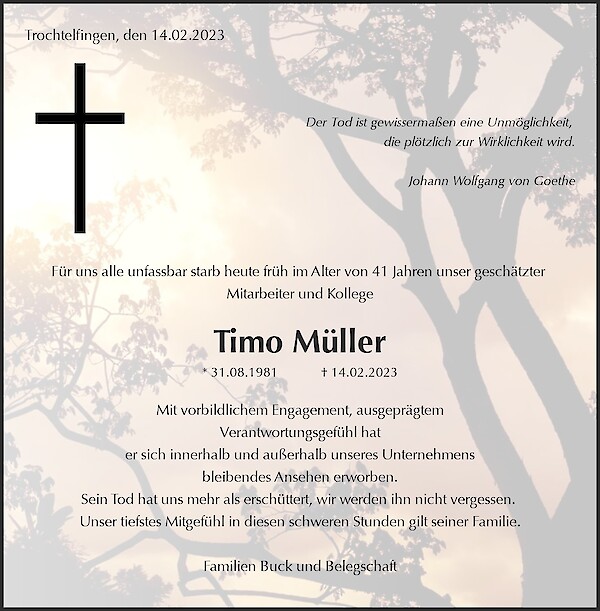 Obituary Timo Müller, Gammertingen