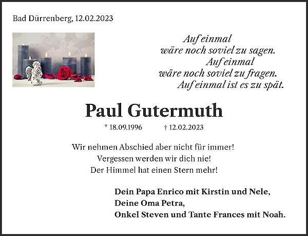 Traueranzeige von Paul Gutermuth, Bad Dürrenberg