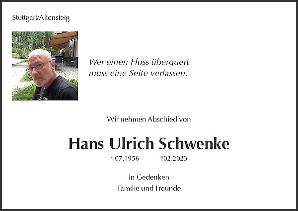 Obituary Hans Ulrich Schwenke, Altensteig