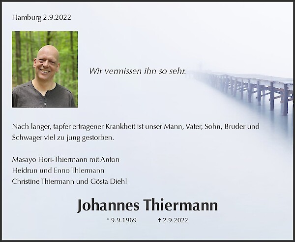Traueranzeige von Johannes Thiermann, Hamburg