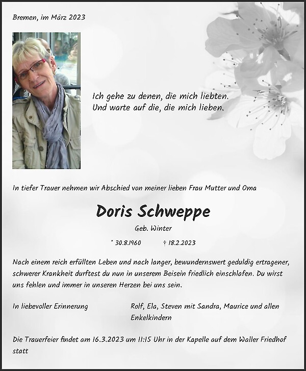 Obituary Doris Schweppe, Bremen
