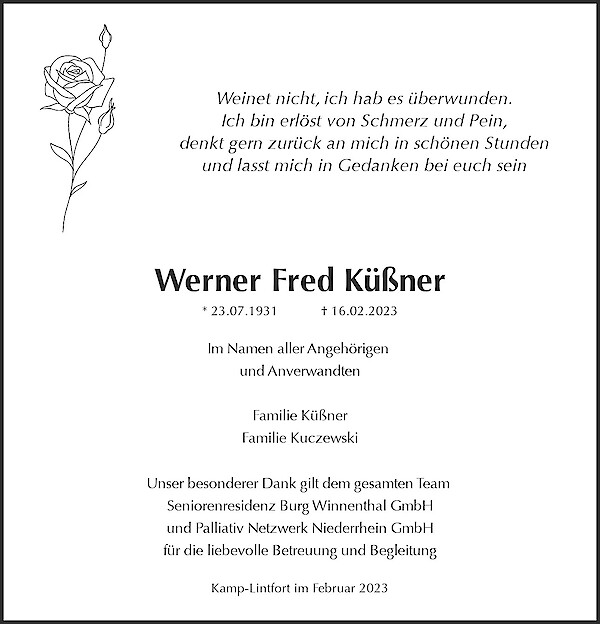 Traueranzeige von Werner Fred Küßner