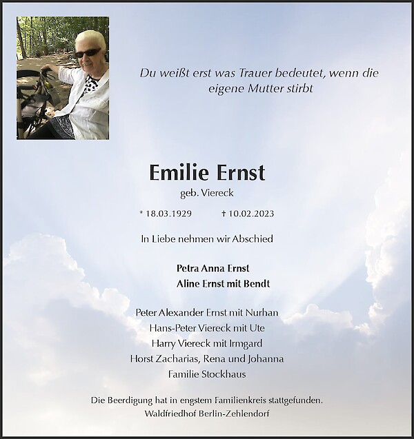 Obituary Emilie Ernst