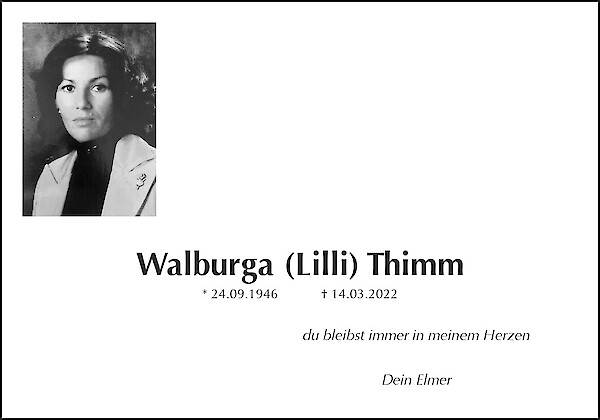 Obituary Walburga (Lilli) Thimm