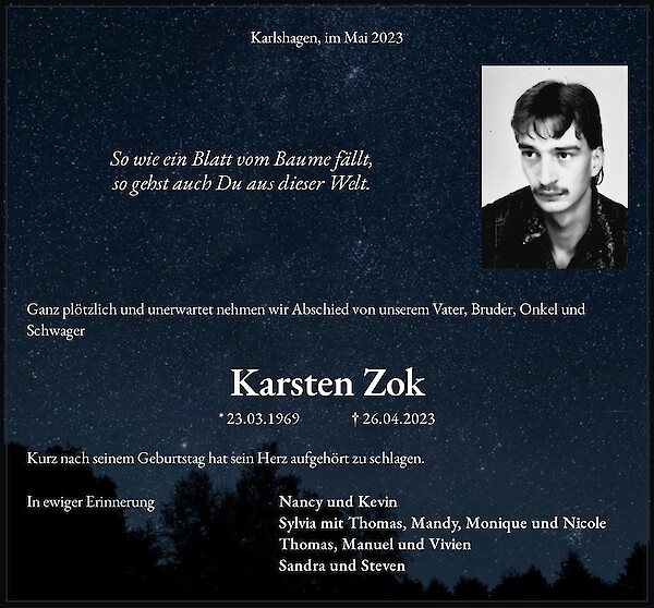 Obituary Karsten Zok