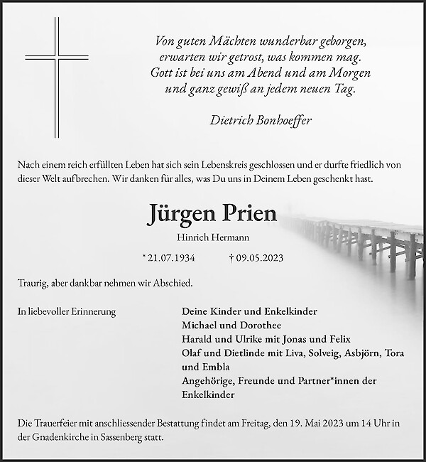 Obituary Jürgen Prien, Sassenberg