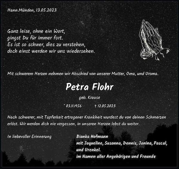 Obituary Petra Flohr, Hann. Münden