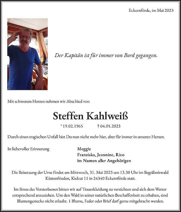 Obituary Steffen Kahlweiß, Eckernförde